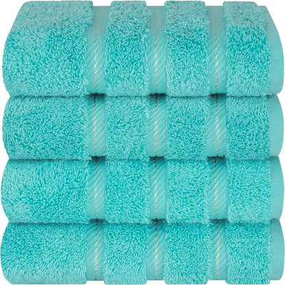 American Soft Linen Luxury Hand Towels for Bathroom, 600 GSM Heawy Weight 16x28 Size 100% Cotton Turkish 4 Piece Hand Face Towel Set, Turquoise Blue Hand Towels