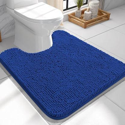 OLANLY Toilet Rugs U-Shaped 24x24, Soft Absorbent Chenille Contour Rugs | Royal Blue, Quick-Drying Rubber Backing, Machine Washable Non-Slip Shaggy Bathroom Mat for Toilet, Home Decor Accessories