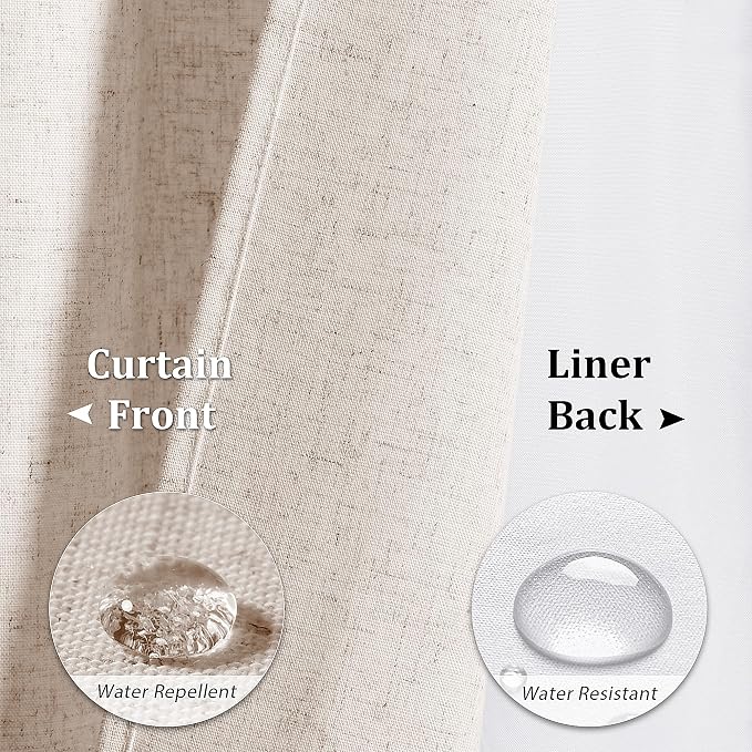 Linen Shower Curtain 72 Inches for Bathroom Boho Double Layer | 6ft, Curtains with Hook, Snap in Liner, Water Repellent, Boho Farmhouse, Modern Bath Decor, 1 Panel, 72x72