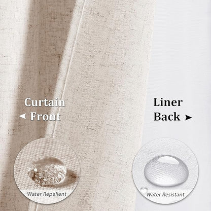 Extra Long Linen Shower Curtain 84 Inches Boho Double Layer | 7ft,Curtains with Hook for Bathroom, Snap in Liner, Water Repellent, Boho Farmhouse, Modern Bath Decor, 1 Panel, 72x84