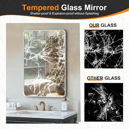 Bathroom Vanity Mirror, Silver Framed Mirror for Over Sink, 30x20 | HD glass, distortion-free for makeup and grooming, Sturdy frame, all mounting hardware, hangs horizontal or vertical