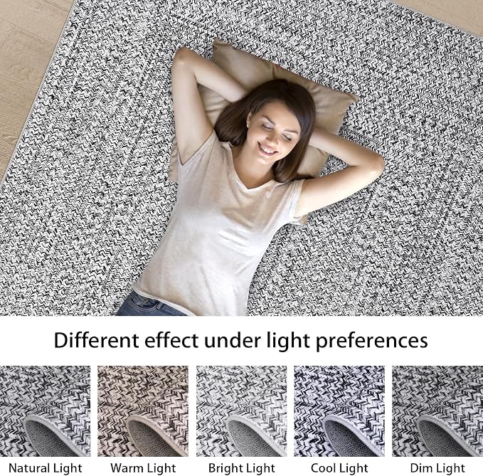 Washable Runner 2x6 for Hallways - Print Braided Non-Slip Bath Mat, Modern Soft Bedroom Rug, Farmhouse Throw, Kitchen, Entryway Stain Resistant Carpet - 2'x6' Light Grey