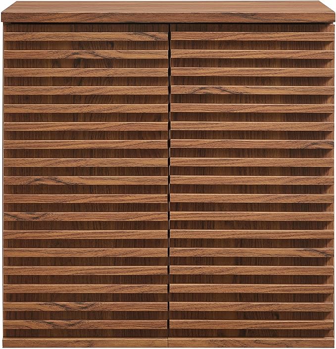 Modway Render Wall Mounted Bathroom Cabinet in Walnut - 23.5 Inch Compact Wall Storage with Slatted Doors and Adjustable Shelves for Bathroom or Laundry Room
