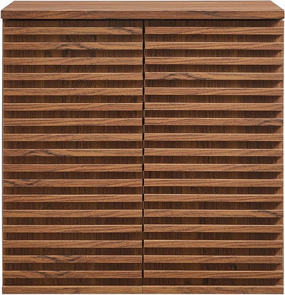 Modway Render Wall Mounted Bathroom Cabinet in Walnut - 23.5 Inch Compact Wall Storage with Slatted Doors and Adjustable Shelves for Bathroom or Laundry Room