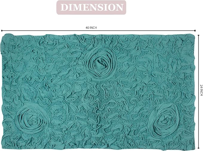 Home Weavers Bell Flower Collection 100% Cotton Tufted Bath Rugs, Extra Soft and Absorbent Bath Rugs, Non-Slip Bath Mats, Machine Washable, Bathroom Bath Mats for Floor, 24"x40" Rectangle, Turquoise