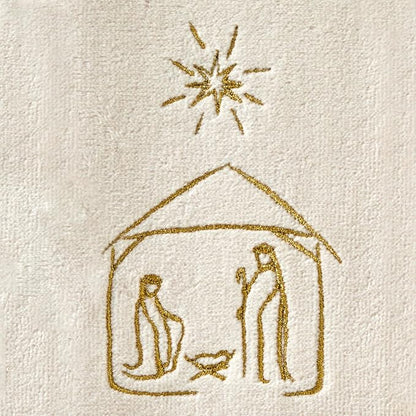 SKL Home Religious/Christmas Nativity Hand Towel Set-2pc, Natural | 100% Cotton. Soft, embroidered velour. Great for the bathroom, kitchen or bar & holiday gifting.