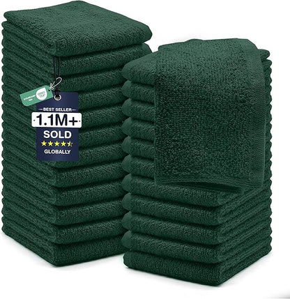 DAN RIVER 24 Pack Cotton Wash Cloths Set for Showering [12x12] Huntergreen | Lighter Weight, Quick to Dry, Super Soft & Absorbent Face Towels, Hotel Quality, Perfect for Bathroom, Gym, Spa