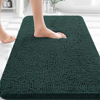 OLANLY Small Bathroom Rugs 30x18, Extra Soft Absorbent Chenille Bath Rugs | Blackish Green, Quick-Drying Rubber Backing, Washable Bath Mat for Bathroom Floor, Tub and Shower, Home Decor Accessories