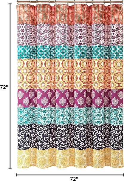Lush Decor Bohemian Stripe Shower Curtain, 72" W x 72" L, Fuchsia & Orange - Bathroom Curtain - Striped Shower Curtain - Boho Decor - Fabric Shower Curtains