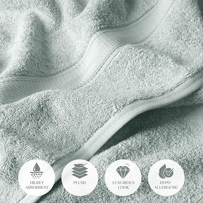 SUPERIOR Egyptian Cotton Ultra Plush & Absorbent, 12 Piece Set, Sea Foam | Heavyweight 12 Pc Egyptian Cotton Towel Set Includes 4 Bath Towels 4 Hand Towels 4 Washcloths Decorative Rope Border