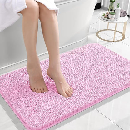 OLANLY Small Bathroom Rugs 24x16, Extra Soft Absorbent Chenille Bath Rugs | Pink, Quick-Drying Rubber Backing, Machine Washable Bath Mat for Bathroom Floor, Tub and Shower, Home Decor Accessories