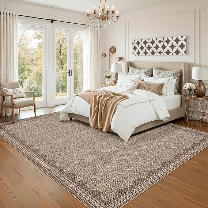 Garvee Scalloped 5x7 Washable Living Room Rug Non Slip Modern Rugs Coffee | Ultra Soft Non-Shedding Floor Cover Low Pile Stain-Resistant Bordered Print Throw Carpet for Bedroom Kids Room Dorm