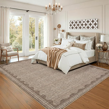 Garvee Scalloped 5x7 Washable Living Room Rug Non Slip Modern Rugs Coffee | Ultra Soft Non-Shedding Floor Cover Low Pile Stain-Resistant Bordered Print Throw Carpet for Bedroom Kids Room Dorm