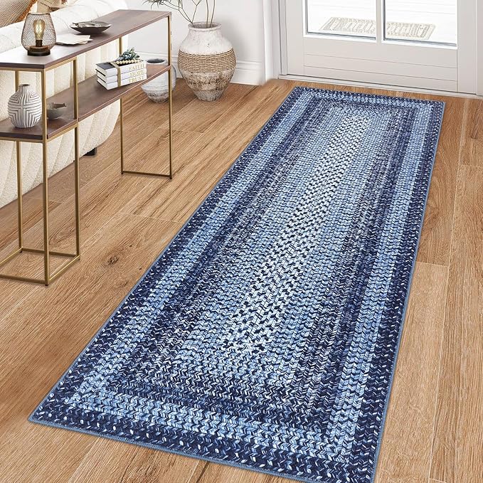 Washable Runner Rug 2x6 Runners for Hallways Non Slip Bathroom Rug Modern Soft Bedroom Area Rug Farmhouse Throw Rugs Kitchen Rugs Stain Resistant Carpet Entryway Indoor 2'x6' Navy Blue