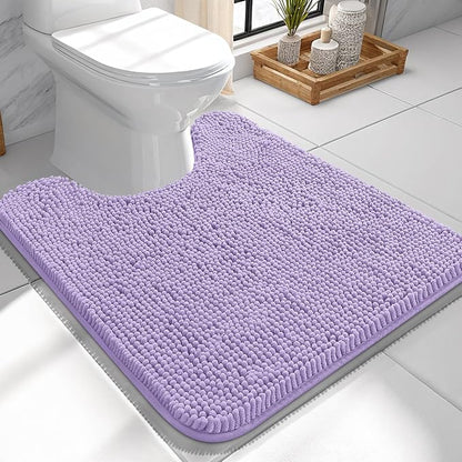 OLANLY Toilet Rugs U-Shaped 24x24, Soft Absorbent Chenille Contour Rugs | Lavender, Quick-Drying Rubber Backing, Machine Washable Non-Slip Shaggy Bathroom Mat for Toilet, Home Decor Accessories