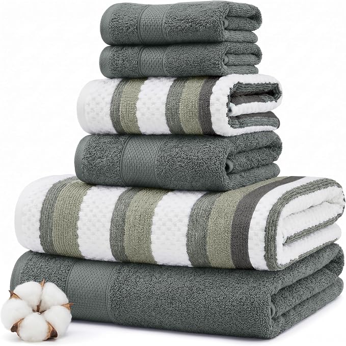 Modern Threads Pax 6-Piece Reversible Yarn Dyed Jacquard Towel Set - Bath Towels, Hand Towels, & Washcloths - Super Absorbent & Quick Dry - 100% Combed Cotton, Ivy