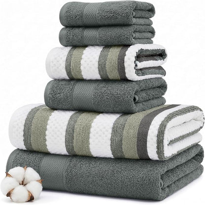Modern Threads Pax 6-Piece Reversible Yarn Dyed Jacquard Towel Set - Bath Towels, Hand Towels, & Washcloths - Super Absorbent & Quick Dry - 100% Combed Cotton, Ivy