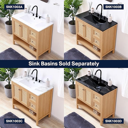 JONATHAN Y VAN1025A Jasper 36 in. W x 18 in. D x 33 in. H Rattan Modern Coastal 2-Shelf Bathroom Vanity Cabinet Only with Soft Closing Doors (Sink Basin Not Included), Oak