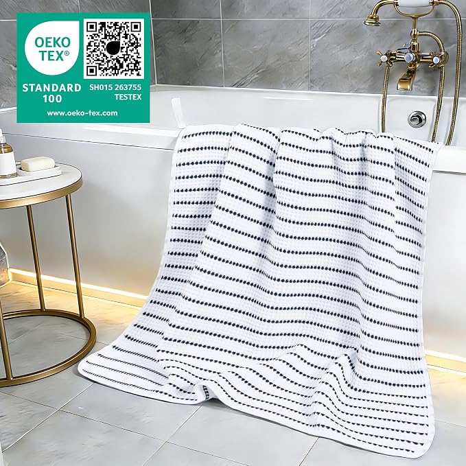POLYTE 430 GSM Poly Blend Microfiber Quick Dry Waffle Bath Towel, 30x60 in | 4 Pack, Oversize, Lint Free, Body Towel