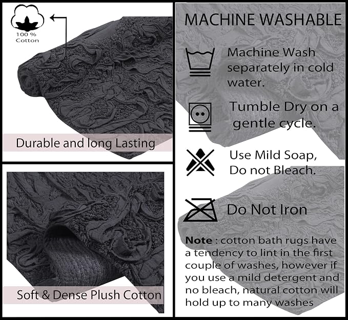 Home Weavers Bell Flower Collection 100% Cotton Tufted Bath Rugs, Extra Soft and Absorbent Bath Rugs, Non-Slip Bath Mats, Machine Washable, Bath Mats for Bathroom Floor, 17"x30" Slice Rug, Gray