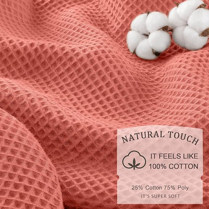 Waffle Weave Shower Curtain - Coral Cotton Fabric Texture Heavyweight Shower Curtains for Bathroom,Washable,72Wx72L