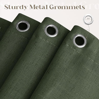 Olive Green Shower Curtain for Bathroom Water Repellent 72x90 Inch | Extra Long, Linen Shower Curtains 90 Inches Long, Boho Shabby Chic Country Rustic, Green, Bath Decor Drapes, with Hooks
