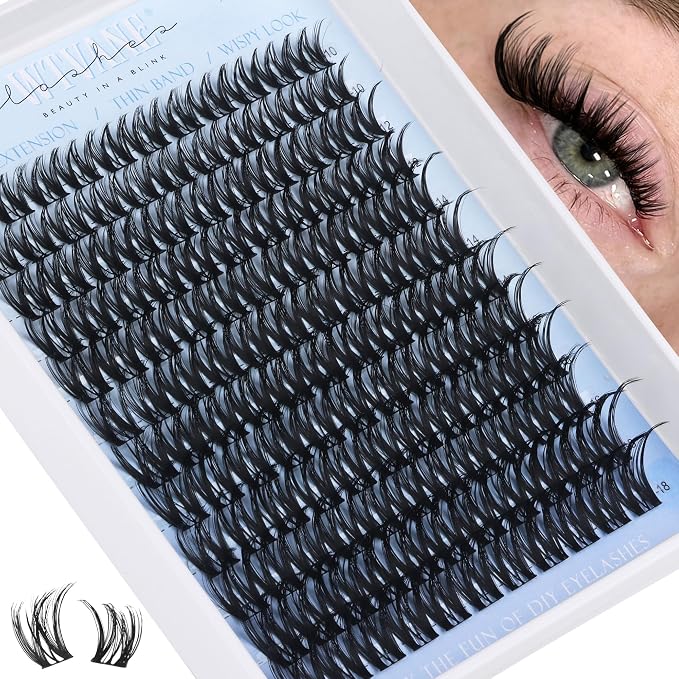 Flora Lash Clusters Wispy Eyelash Clusters 10-18mm Cluster Eyelash Extensions D-Curl Individual Lashes Natural Lash Clusters Eyelash Extension with Thin Band Lashes Clusters for Beginners by WTVANE