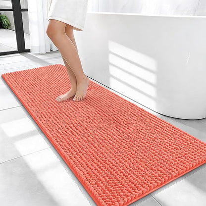 OLANLY Thick Chenille Bathroom Runner Rugs 47x20, Absorbent Bath Mat, Coral | Soft Bath Rugs, Rubber Backing, Machine Wash Dry, Bath Mats for Bathroom, Tub and Shower, Home Decor Accessories