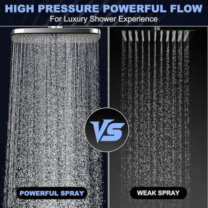 12 Inch High Pressure Rainfall Shower Head Combo,9 Settings Handheld Shower | Height/Angle Adjustable, 3 Spray Modes, Anti-leak, Built-in Magnetic Docking,Washing Jets,Holder, 59" Shower Hose, 1.75GPM