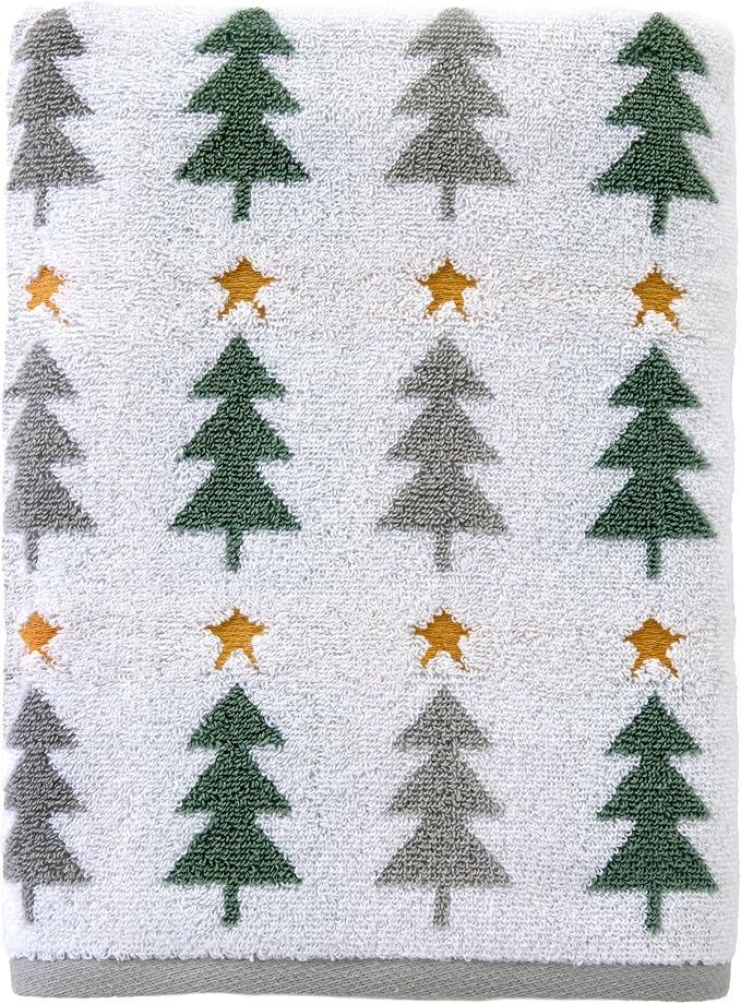 SKL Home Christmas/Winter Multi Trees Bath Towel, 100% Cotton, Multi | 500 GSM. Soft & absorbent. Reversible jacquard pattern. Great for holiday gifting.