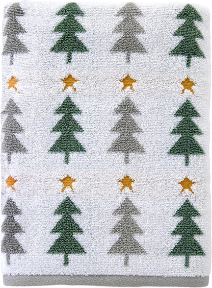 SKL Home Christmas/Winter Multi Trees Bath Towel, 100% Cotton, Multi | 500 GSM. Soft & absorbent. Reversible jacquard pattern. Great for holiday gifting.