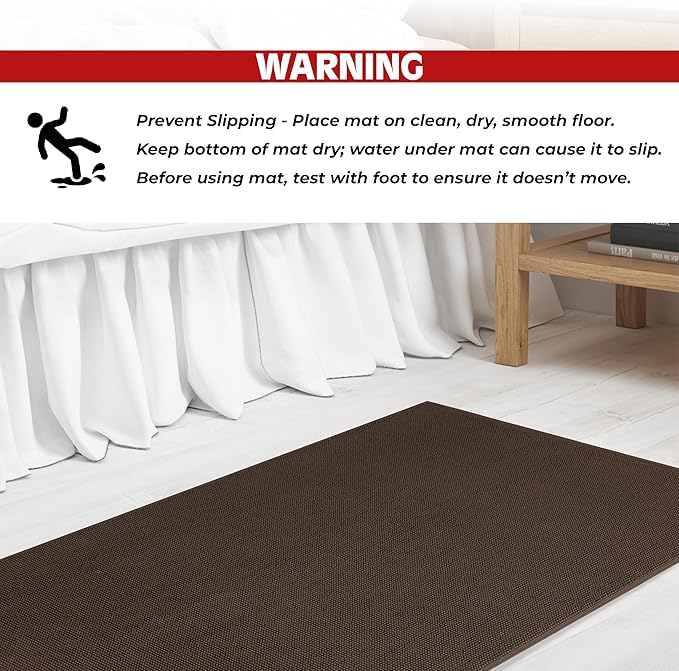 Cotton Paradise 100% Cotton Non Slip Bath Mats for Bathroom, 17x24 inch Soft Absorbent Quick Dry Machine Washable Floor Bath Mat, Brown