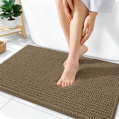 OLANLY Thick Chenille Bathroom Rugs 36x24, Soft Absorbent Bath Mat, Tan | Bath Rugs, Rubber Backing, Machine Wash Dry, Bath Mats for Bathroom Floor, Tub and Shower, Home Decor Accessories