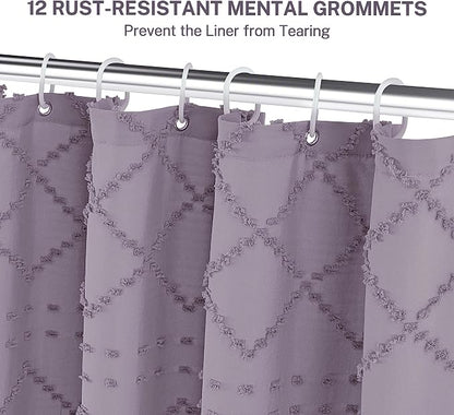 Siiluminisoy Boho Shower Curtain Purple Woven Fabric Cute Shower Curtain, 72 x 72 Tufted Chevron Textured Striped Modern Farmhouse Minimalist Cloth Shower Curtains for Bathroom