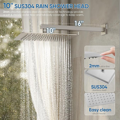 Shower System with Tub Spout, All Metal Tub Shower Faucet Set with 10" Rain Shower Head and Handheld Spray combo, Wall Mounted Tub Shower Systems with Valve and Trim Kit, Brushed Nickel