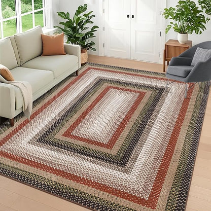 Imitation Braided Collection-Print Washable Rugs 5x7 Rug for Living Room Modern Geometric Rugs for Bedroom Farmhouse Non Slip Entryway Rug Soft Stain Resistant Carpet for Entrance Dining Room