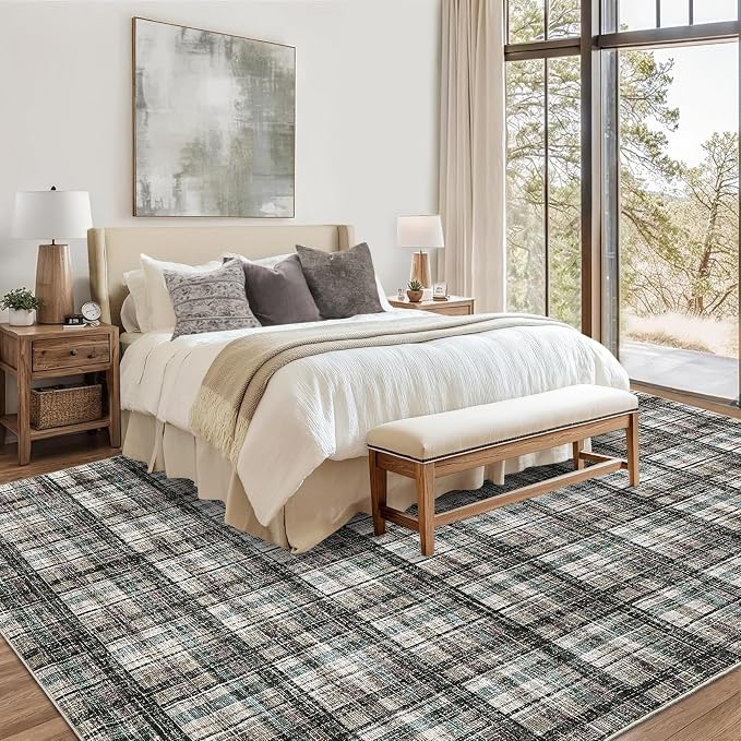 Washable Rug 10x13 Area Rug for Living Room Modern Non Slip Throw Rugs Large Area Rug for Bedroom Low Pile Soft Stain Resistant Carpet for Dining Room Classroom Rug 10'x13' Teal&Dark Brown