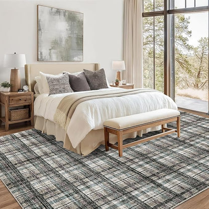 Washable Rug 10x13 Area Rug for Living Room Modern Non Slip Throw Rugs Large Area Rug for Bedroom Low Pile Soft Stain Resistant Carpet for Dining Room Classroom Rug 10'x13' Teal&Dark Brown