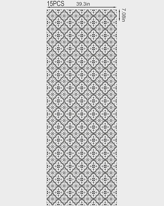 FLFK Black Patterns Stair Stickers - Set of 15, Peel and Stick Stair Riser Decals, 39.3"x7.08"