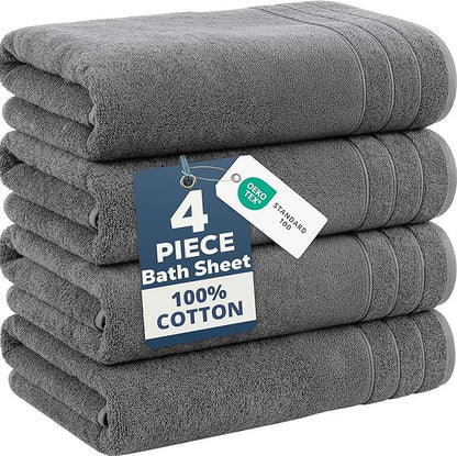 Casa Platino 100% Cotton Bath Sheets Set of 4 (36"x72") - Ring Spun Cotton Extra Large Bath Towels Sets - Quick Dry, Soft & Absorbent Oversized Grey Towel Sets - Fade Resistant - Ultimate Grey