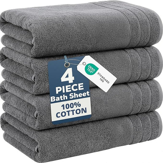 Casa Platino 100% Cotton Bath Sheets Set of 4 (36"x72") - Ring Spun Cotton Extra Large Bath Towels Sets - Quick Dry, Soft & Absorbent Oversized Grey Towel Sets - Fade Resistant - Ultimate Grey