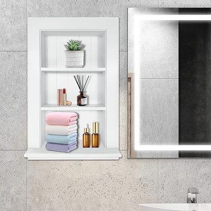 Royxen Recessed Medicine Cabinet 13.8 x 23.8 Inch, Medicine Cabinets, Large Medicine Cabinet, 3-Tier Bathroom Cabinets Wall Mount for Home Storage, White