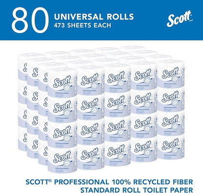 Scott Professional Standard Roll Toilet Paper, Bulk, 80 Rolls (13217) | 473 Sheets/Roll, 2-Ply, 100% Recycled Fiber, Individually Wrapped, Elevated Design, Standard Tier