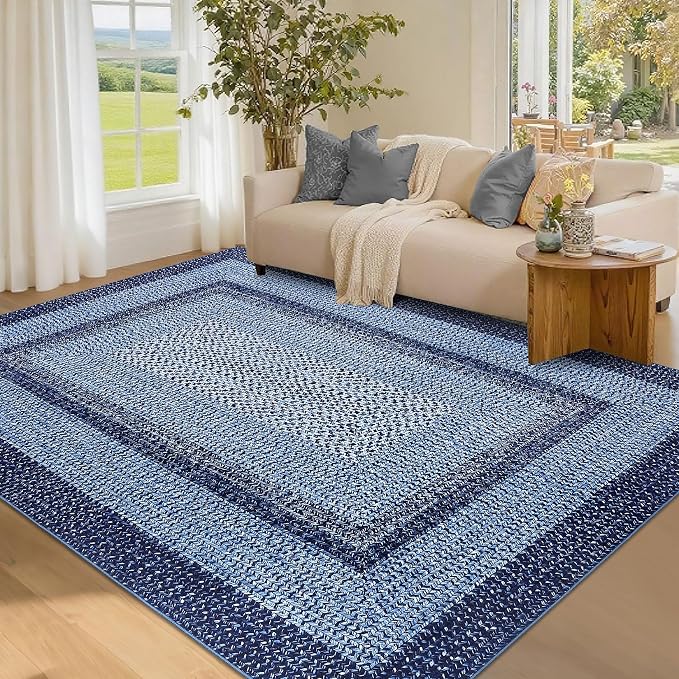 Washable Area Rug 6x9 Rug for Living Room Modern Area Rug for Bedroom Decor Blue Rug Geometric Area Rugs Non Slip Throw Rugs Stain Resistant Carpet for Nursery Dining Room 6'x9' Navy Blue