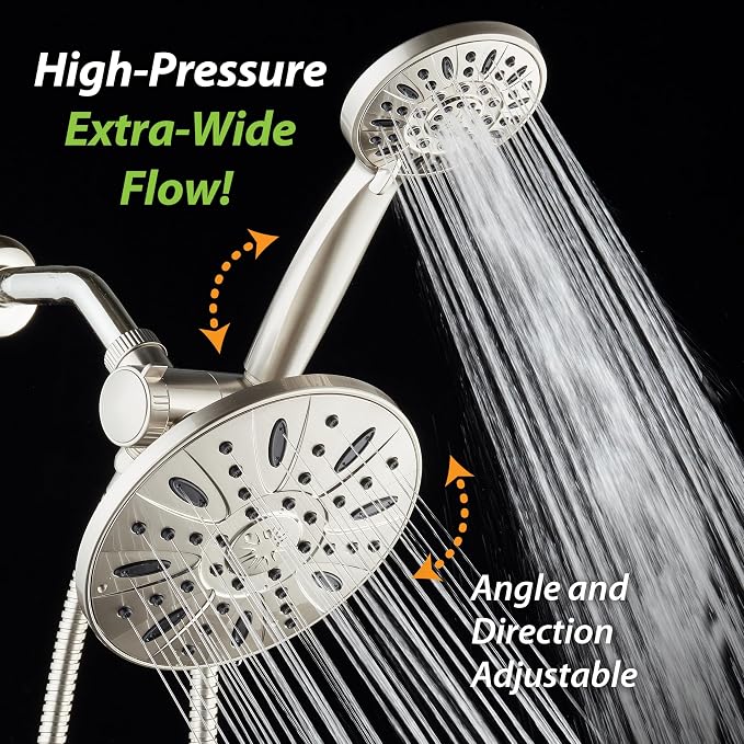 AquaDance 7" Premium High Pressure 3-way Rain & Handheld Shower Head Combo | Enjoy Luxury 7-inch Showerhead & 6-mode Hand Shower Separately or Together! Premium Stainless Steel Hose - Nickel