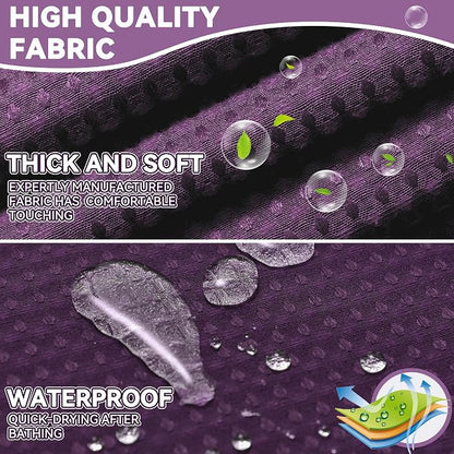 Conbo Mio Extra Long No Hook Waffle Weave Shower Curtain with Snap in Liner Set, Hotel Luxury Purple Shower Curtains for Bathroom with See Through Top Window, Waterproof, Washable 71W x 84H
