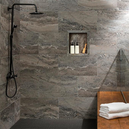 Palisade 17.5 in x 15.5 in Vinyl Shower Niche Spanish Marble | Waterproof Shower Insert