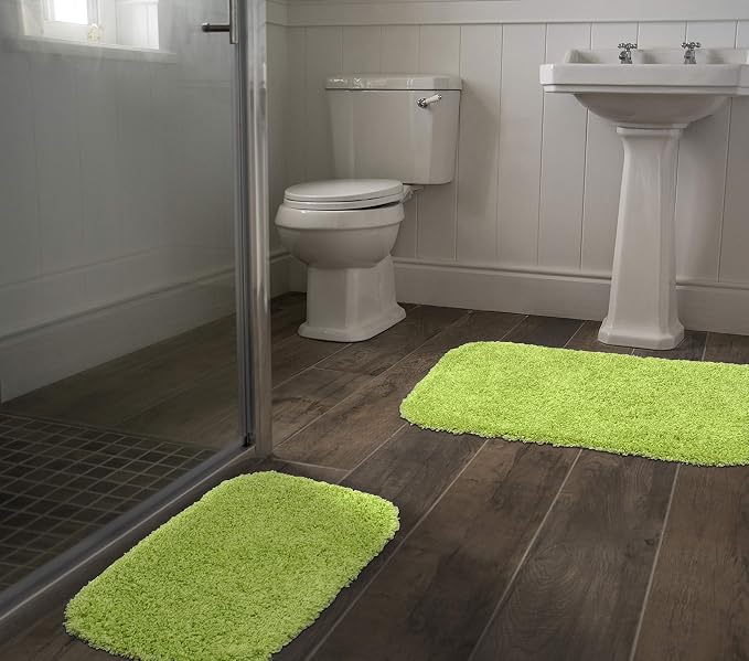 Garland Rug 2-Piece Jazz Shaggy Washable Nylon Bathroom Rug Set, Lime Green