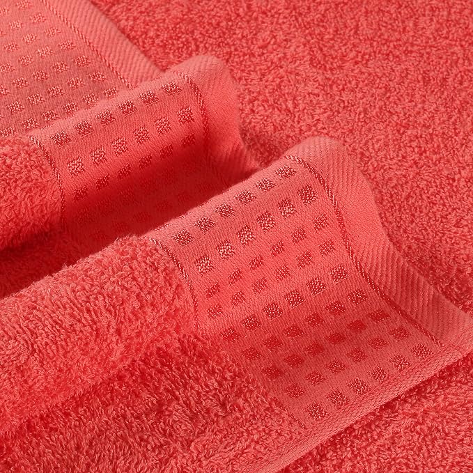 GLAMBURG 100% Cotton Ultra Soft 6 Pack Towel Set, Contains 2 Bath Towels 28x55 Inches, 2 Hand Towels 16x24 Inches & 2 Wash Coths 12x12 Inches, Compact Absorbent Lightweight & Quickdry - Coral Orange
