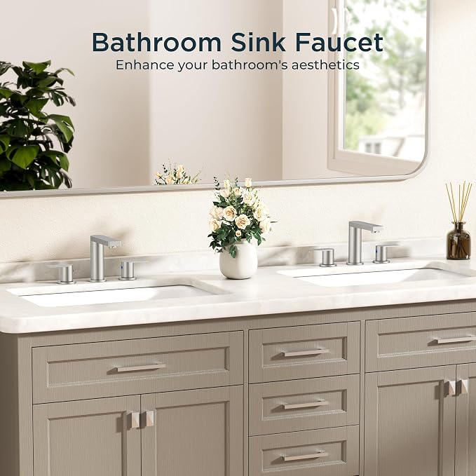 FORIOUS 8 Inch Bathroom Faucet 3 Hole, 2 Handles for Vanity Brushed Nickel | 2 Handles Bathroom Sink Faucet with Pop-up Drain and 24" cUPC Lines, Fits 6-12 Inch 3 Hole Install, for RV Laundry Sink
